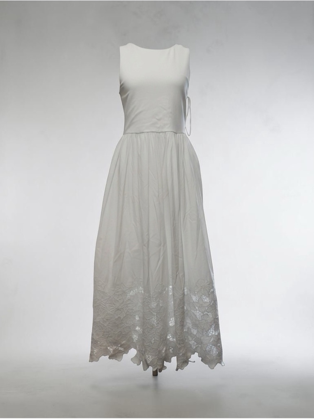 Nordstrom White Sleeveless Midi Dress with Eyelet Hem